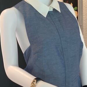 Blue Sleeveless Dress with White Collar